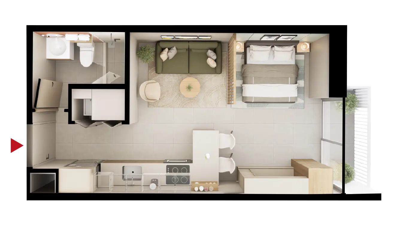 Render de apartamento modelo Fuego en Kuatro Condominio, Heredia