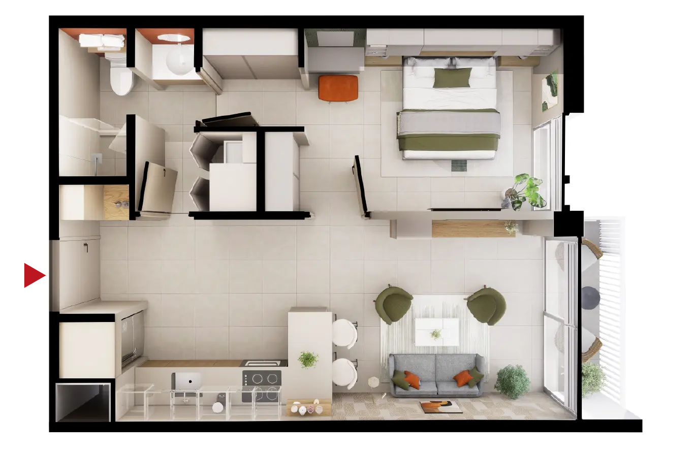 Render de apartamento modelo Tierra en Kuatro Condominio, Heredia